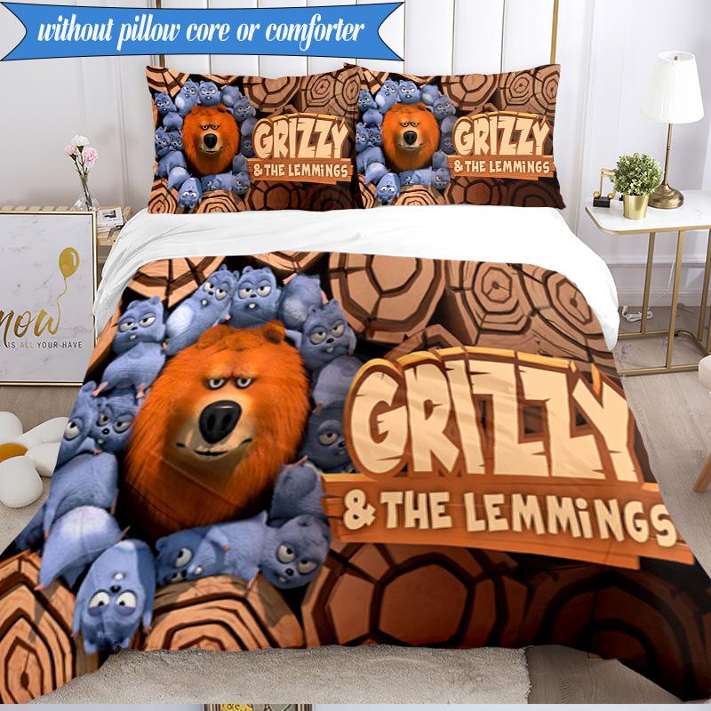 Bear And Blue Critter Adventure 3pcs K-pop music group Bedding set,Ideal for Bedroom, Dormitory,Including Duvet Cover And 2pcs Pillowcases,Fan gifts