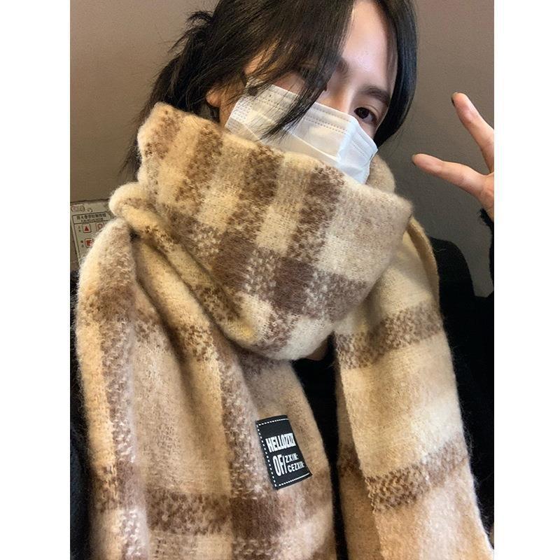 Imitation Mohair Scarf Female Winter Student Warm Versatile Fashion Patch Scarf Shawl Male