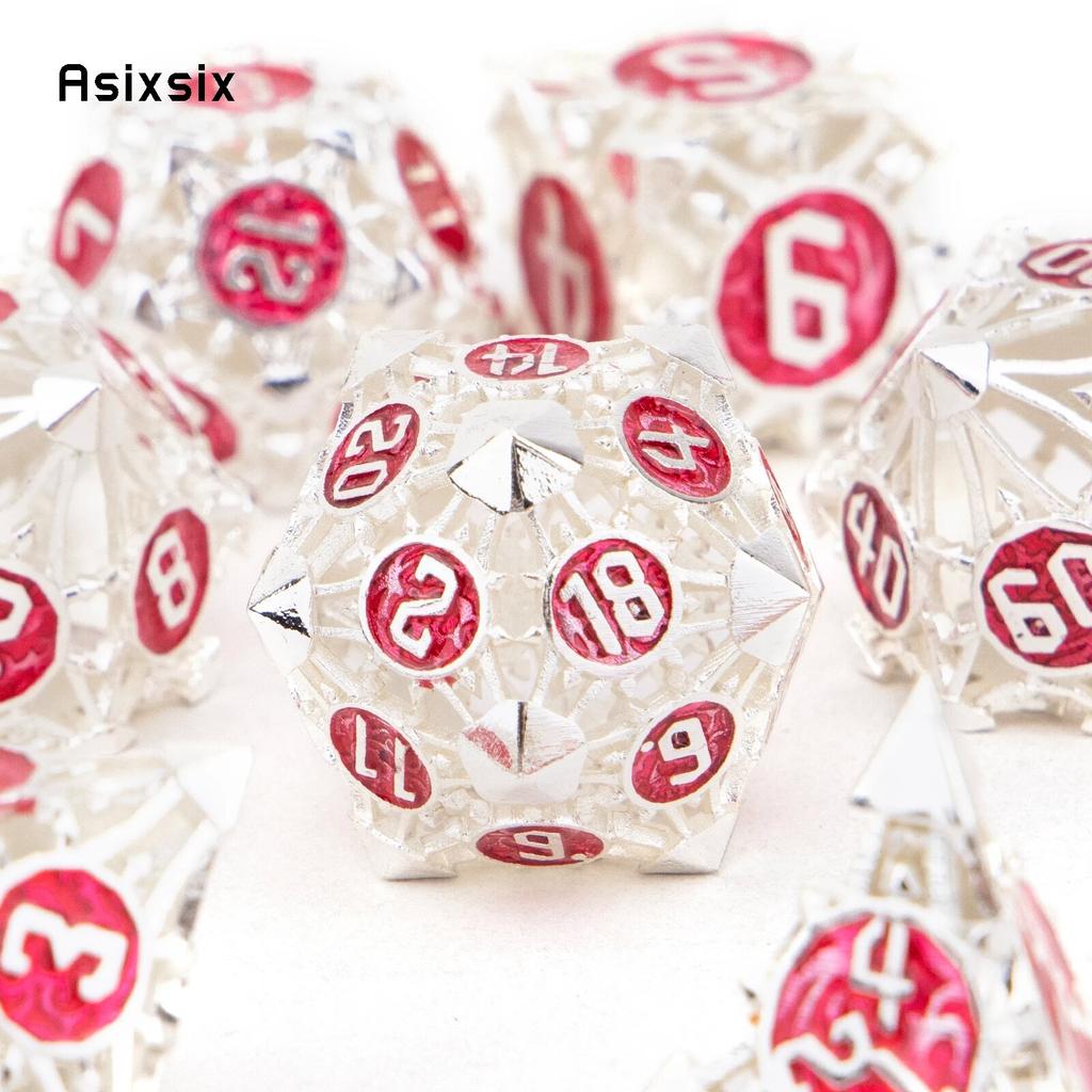 7 шт. серебристо-красные металлические кости, набор полых металлических многогранных кубиков, подходящий для ролевой игры, настольной игры, карточной игры