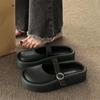 Модные полушлепанцы женские уличные ленивые тапки на толстой подошве, увеличивающие рост, уродливые шлепанцы, весенние платформенные однотонные шлепанцы с пряжкой, повседневная обувь