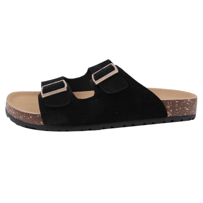 Новые летние женские пробковые тапочки повседневные пляжные с двойной пряжкой нескользящие наружные шлепанцы из нубука из кожи на платформе женские сандалии