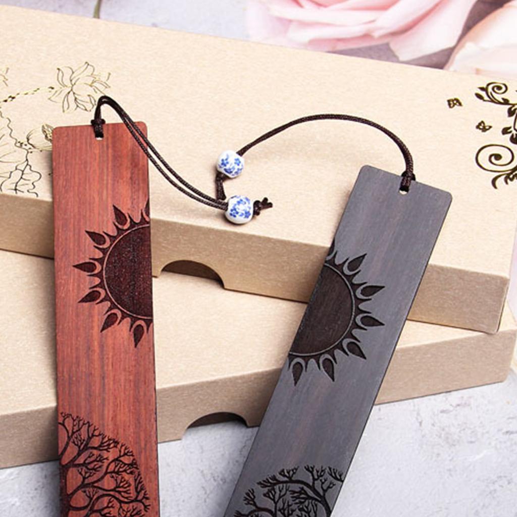 Wooden Bookmarks Unique Vintage Bookmark Handmade Wood Page Mark Engraved Book Marks with Pendant for Book Lovers Gift