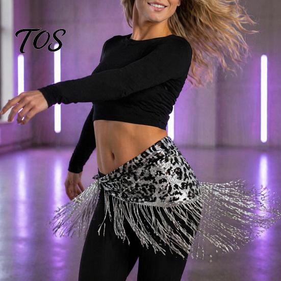 Hip Wrap Skirt Women Leopard Fringe Scarf, Belly Dance Sequins Skirt, Waist with Tassels, Stage Performance Clothing Accessories Tassel