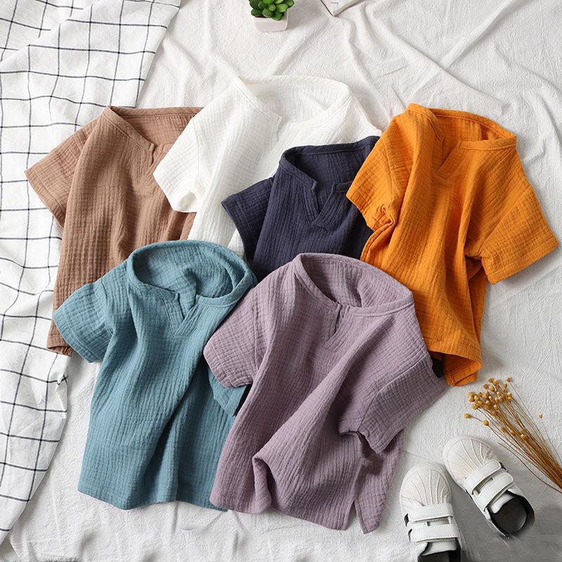 Футболка для мальчиков и девочек, летние детские хлопковые и льняные мягкие топы, одежда, футболка, рубашка с короткими рукавами для маленьких девочек, детские топы, футболки