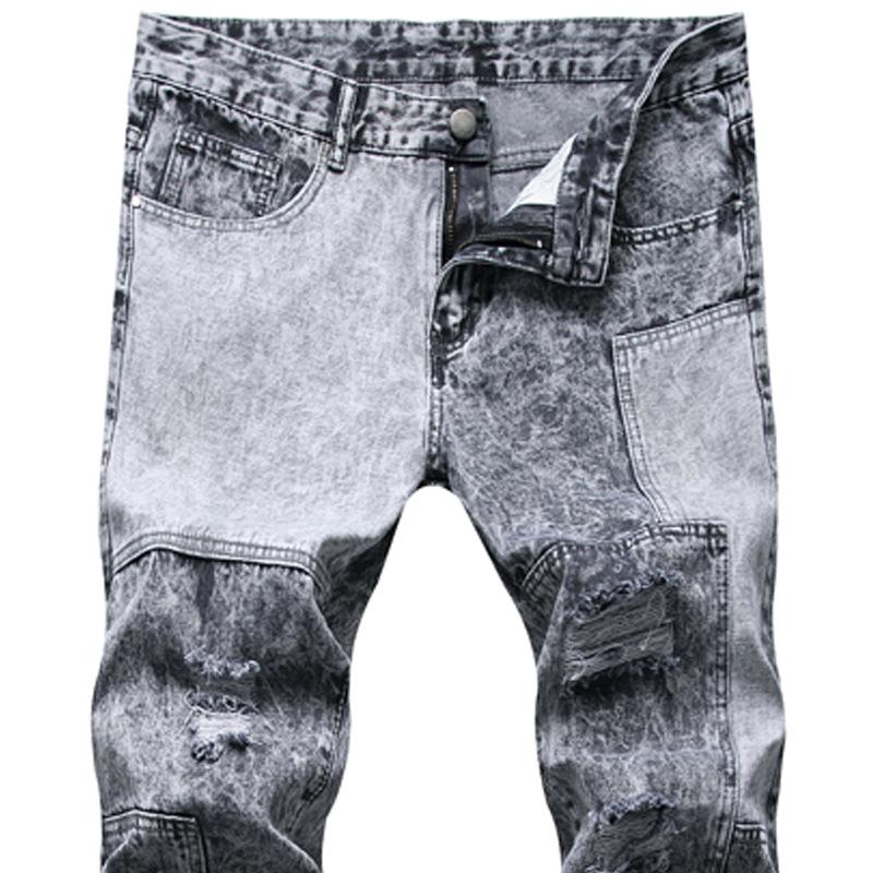 2024 Новые джинсы Amazon Европейские и американские персонализированные модные сращивающиеся прямые мужские брюки