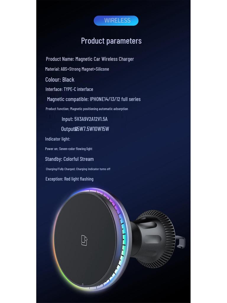 Беспроводной автомобильный держатель для телефона и зарядное устройство, совместимое с MagSafe, 15 Вт