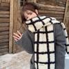 Korean Style Plaid Fleece Scarf Coldproof Winter Cashmere Shawl Elegant Curly Wool Scarf  Women