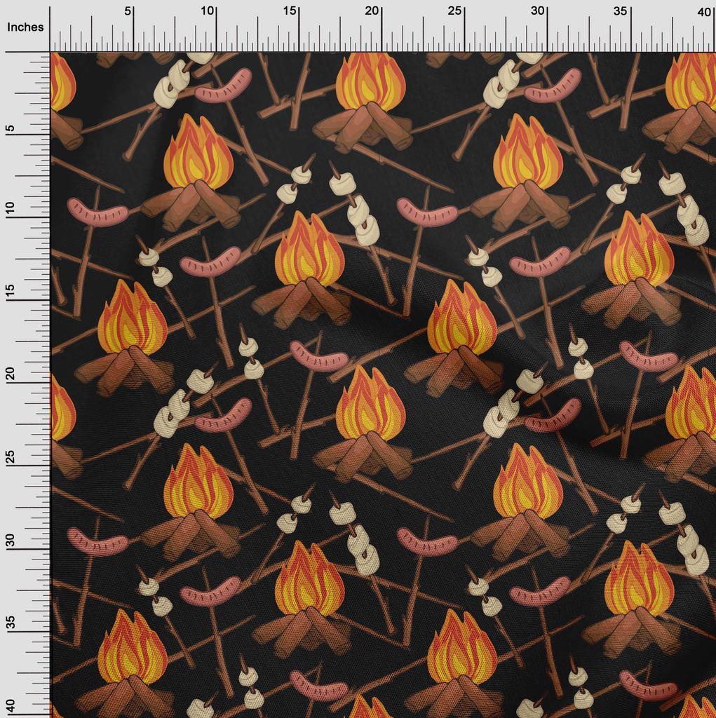 oneOone Cotton Flex Black Fabric Campfire Sewing Fabric By The Yard Printed Diy Clothing Sewing Supplies 40 Inch