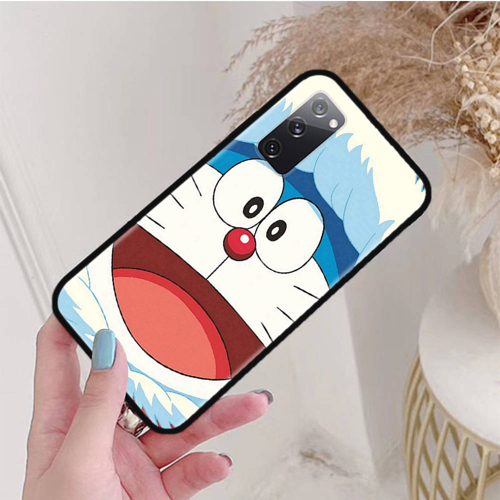 Black Case for iPhone 16 15 Plus 14 13 12 11 Pro 8 6 SE XR XS Max P30 Nova 5T Y5P Y6 Y7 Y8P Y9 Realme C30 C33 C31 W-55 Cute Doraemon