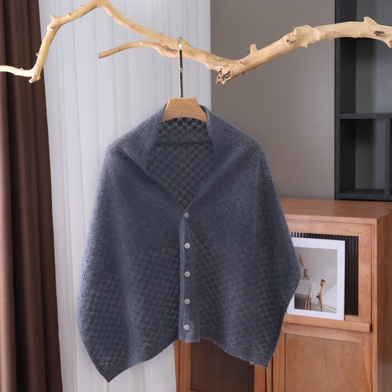 Ladies' 100% Wool Hollowed Out Shawl Scarf with Diamond Grid Thin Desig,breathable Multifunctional Cover Shirt Split Outer Layer