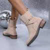 Новые стильные женские ботинки телесного цвета, универсальные, с квадратным каблуком, однотонные, с острым носком, с молнией, украшением, для профессиональных поездок на работу
