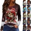 Женская модная повседневная свободная футболка с принтом и круглым вырезом с разрезом и длинным рукавом, женский топ