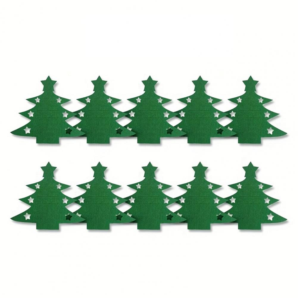 10Pcs Felt Utensil Holders Christmas Tree Shape Cutlery Sleeves for Cutters And Forks Holiday Table Decor