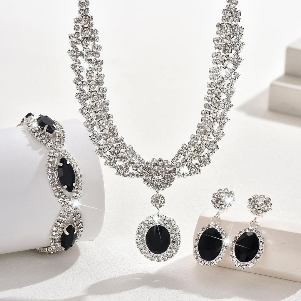 3/4pcs Bohemian Palace Style Colored Zircon Inlaid Women's Necklace Earrings Bracelet Set Party Banquet Dress with Accessories