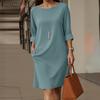 Women Casual Round Neck Loose Half Sleeve Plain Dress