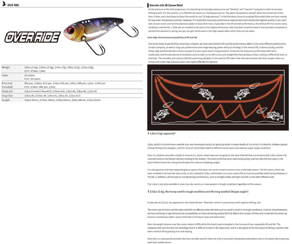 OSP Over Ride Metal Vibration 1/4 oz 45 mm Sinking Lure OR-05 (7071)