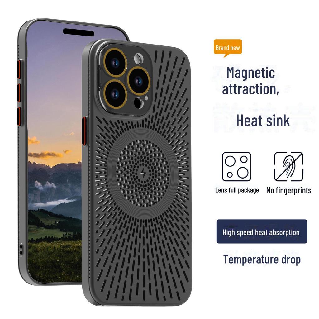 Дышащий сетчатый чехол для iPhone15Pro и 14Pro с функцией рассеивания тепла, магнитная зарядка, защитное покрытие с приятными на ощупь свойствами.