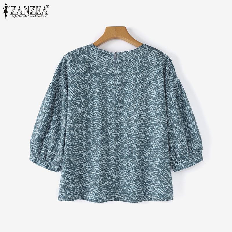 ZANZEA Женская повседневная свободная блузка с круглым вырезом и рукавами 3/4 с цветочным принтом