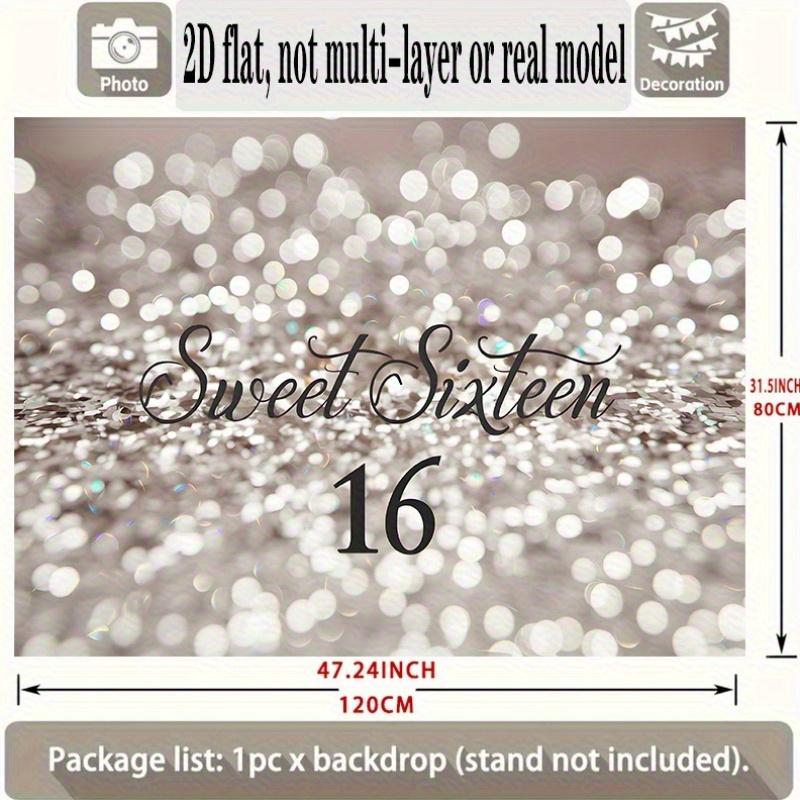 Sweet Sixteen Birthday Banner, Silver White Sparkle Backdrop Wall Decor for Party