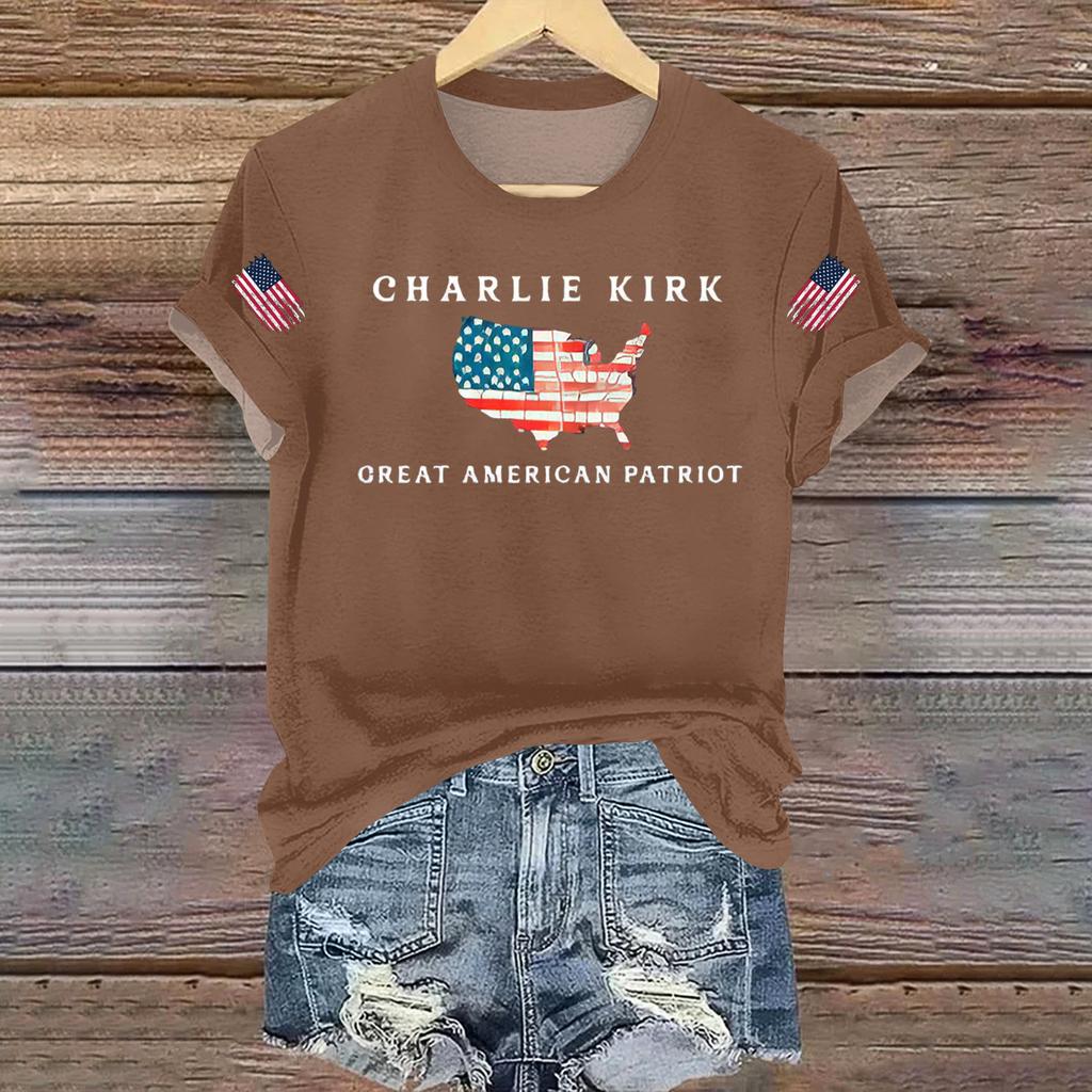 Women's Casual Printed T-shirt Round Neck Pullover Short Sleeve Top