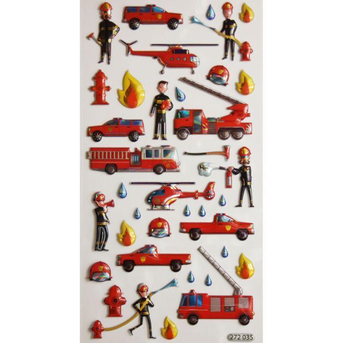 Scène à décorer pour enfants - Les pompiers à la rescousse ! - Stickers Puffies