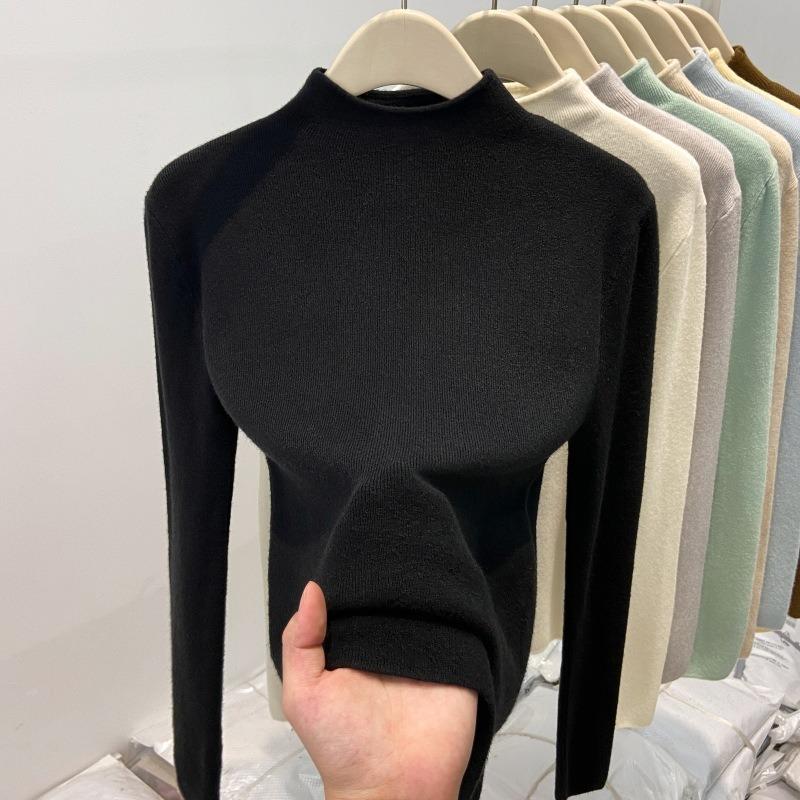 Весенний топ с полувысоким воротником, женская мягкая восковая ленивая базовая рубашка, мягкий восковой темперамент, универсальный вязаный свитер
