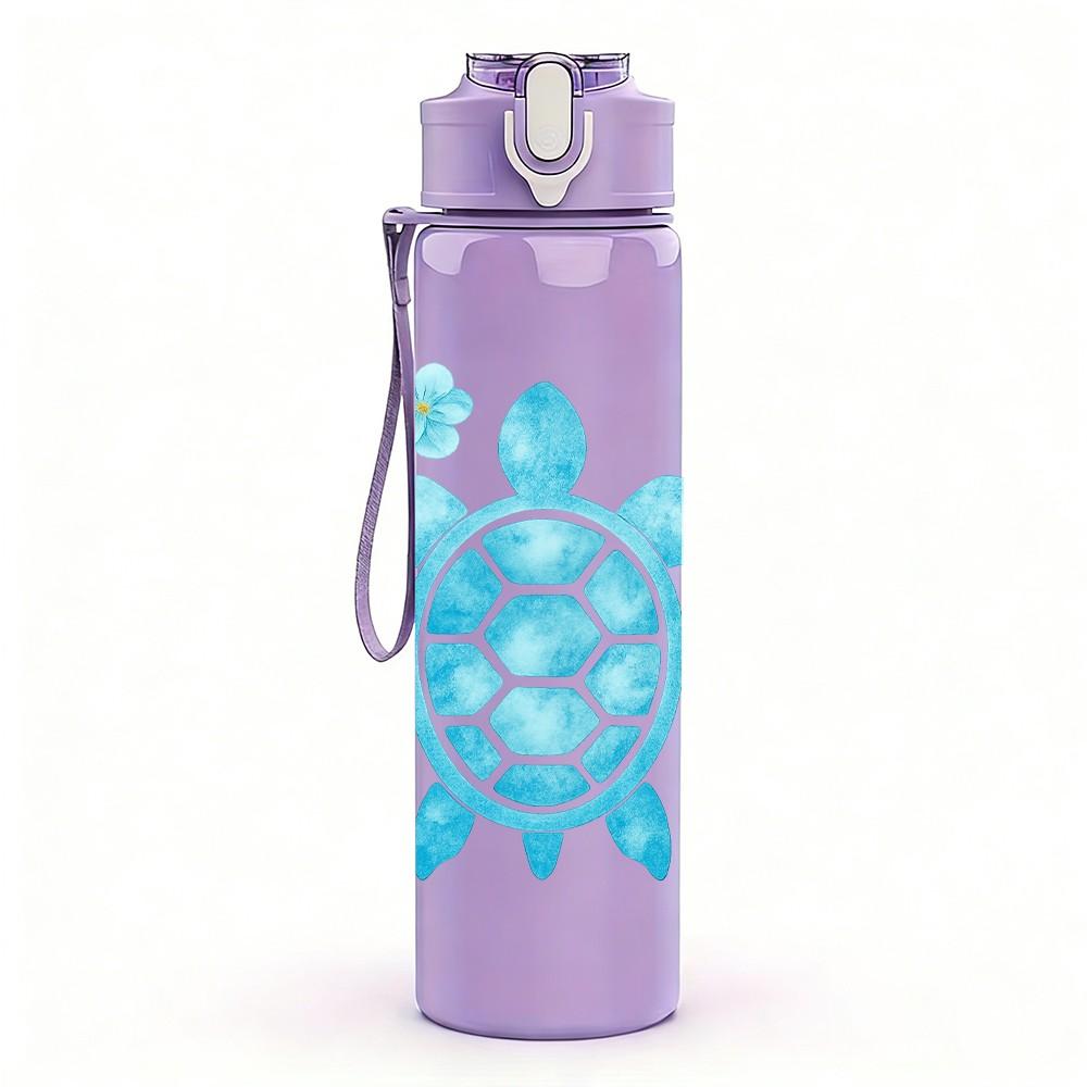1PC Light Blue Sea Turtle Cartoon 750ml Color Plastic Sports Water Bottle Leakproof Flip Straw Lid Suitable for Sports Office Home Use