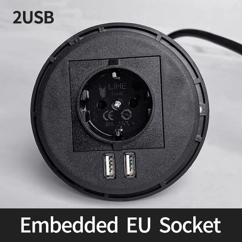Настольный адаптер Многофункциональная розетка ЕС с 2 USB/USB Type-C Встраиваемая настольная вилка Круглая розетка