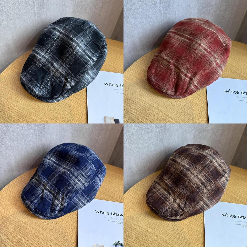 Gingham Retro Duckbill Cap Beret With Ventilation And Sun Protection Women For
