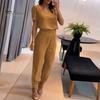 2Pcs/Set Chic Short Sleeve Shrinkable Cuffs Loose Outfit Lady Short Top Long Wide Leg Sweatpants Set Streetwear