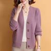 Women's Spring Autumn Patchwork V-neck Button Fashion Solid Color Loose Minimalist Casual Long Sleeve Knitting Tops