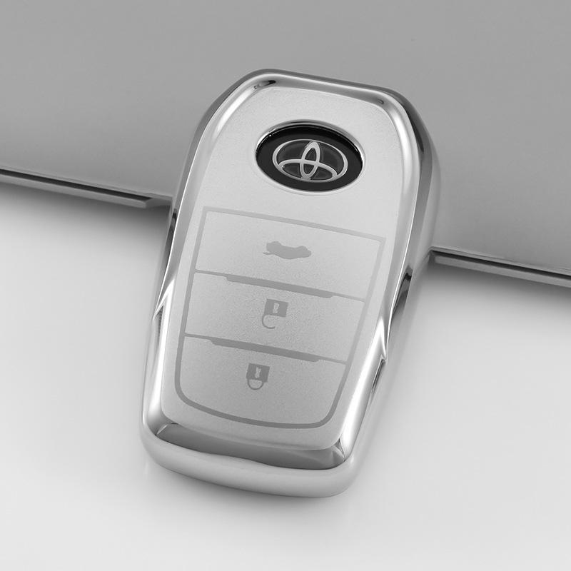 Чехол для ключа автомобиля Toyota: Crown, Highlander, Dual Engine, Prado, Land Cruiser, Camry - Серебристый песок.