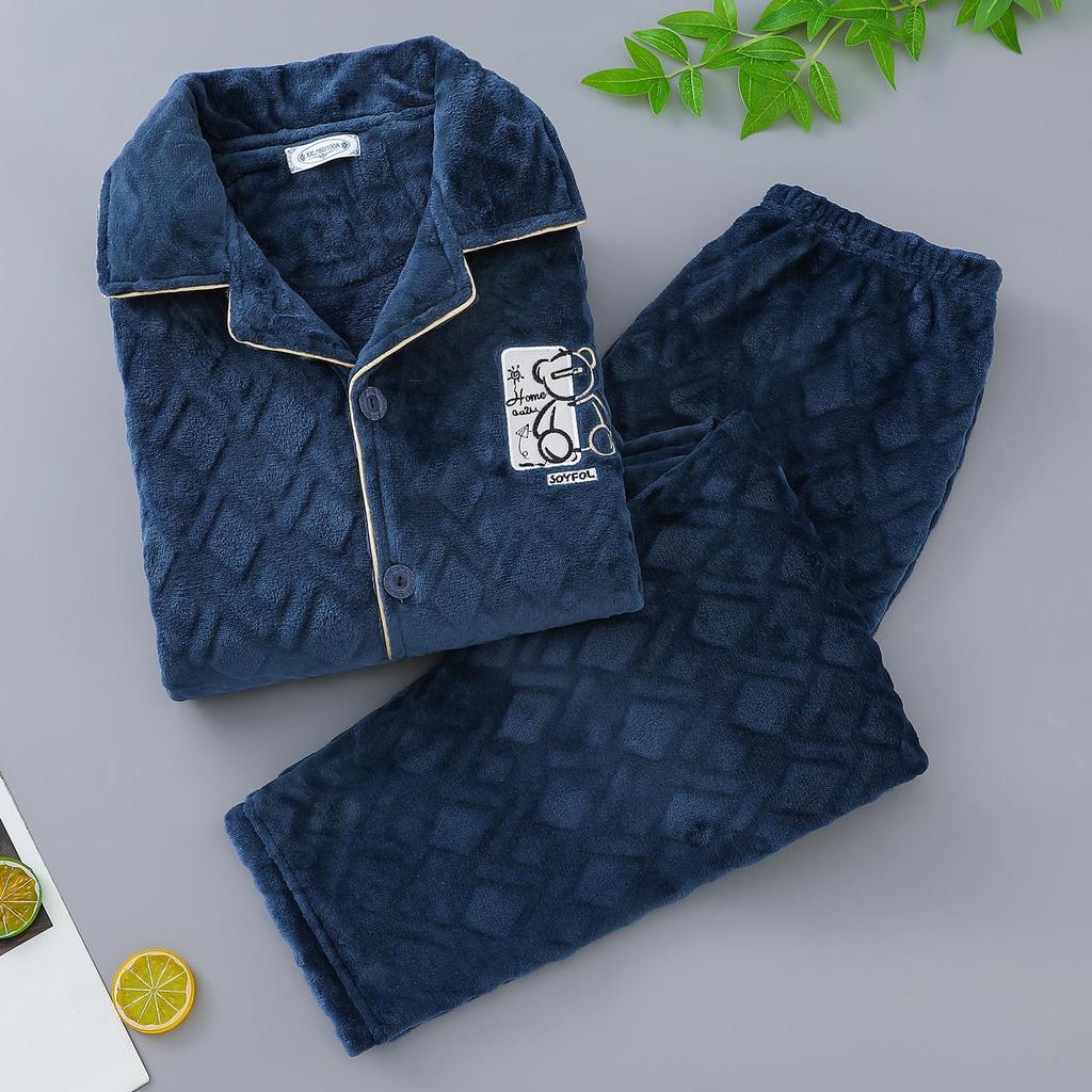 Мужская пижама из кораллового флиса больших размеров: Плотный фланелевый костюм на осень и зиму