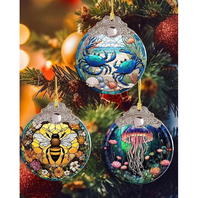 Crab Ornament Christmas Decor Beach Gifts for Women, Crab Christmas Ornament - Beach House Decor Gifts, Crab Christmas Tree Decoration Acrylic