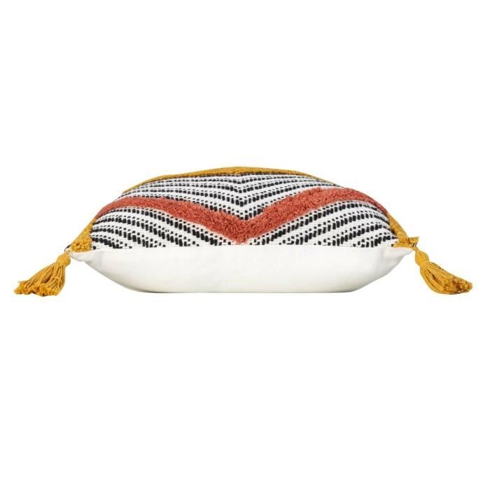 Coussin - Teranga - 40 x 40 cm - Coton - Déhoussable - Pompons
