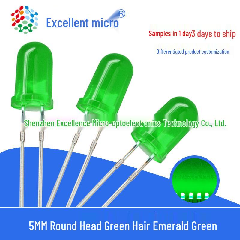 LED Luminous Direct Plug Diode, 5mm Round Green Lamp Bead, Emerald Green Light