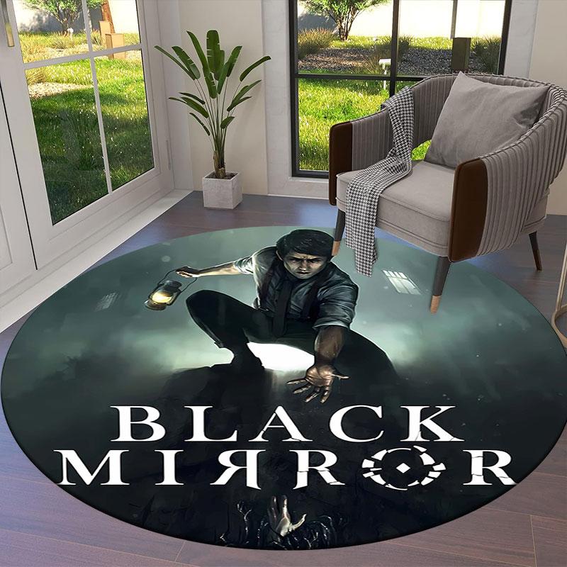 Круглый ковер BlackMirror, Ковер для гостиной, спальни, дивана, игровой комнаты, Нескользящий коврик для пола