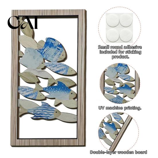 Nautical Bathroom Decor Decorative Fish Sign, Wooden Hollow Ocean Themed Wall Art, with Adhesive for Walls Tape No Drill Living Room Bedroom