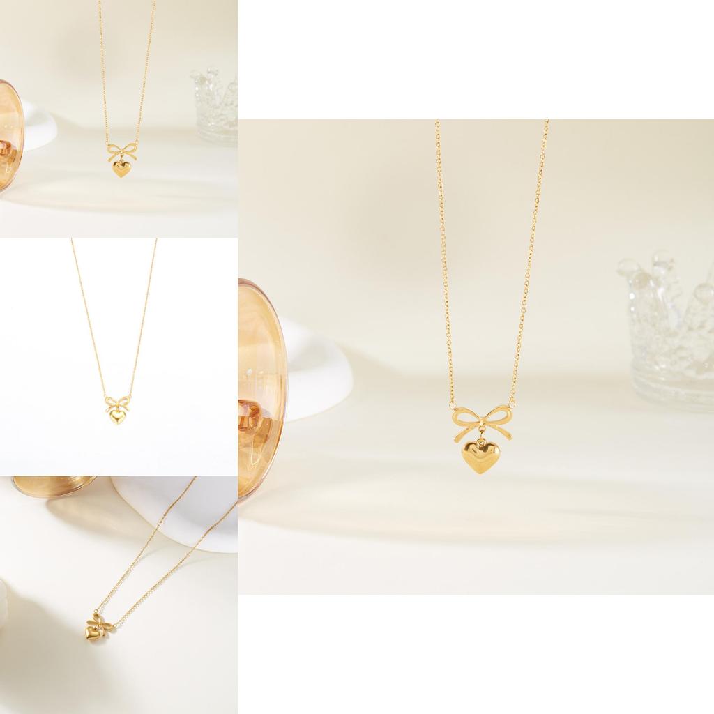 Элегантное ожерелье-подвеска в форме сердца с дизайном банта-бабочки из нержавеющей стали для повседневной носки