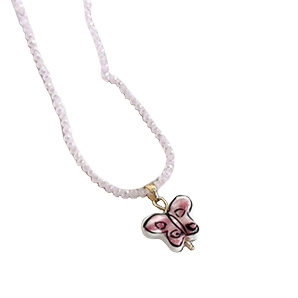 Bead Necklace Adjustable with 5.5cm Extension Chain for Party Travel Pink