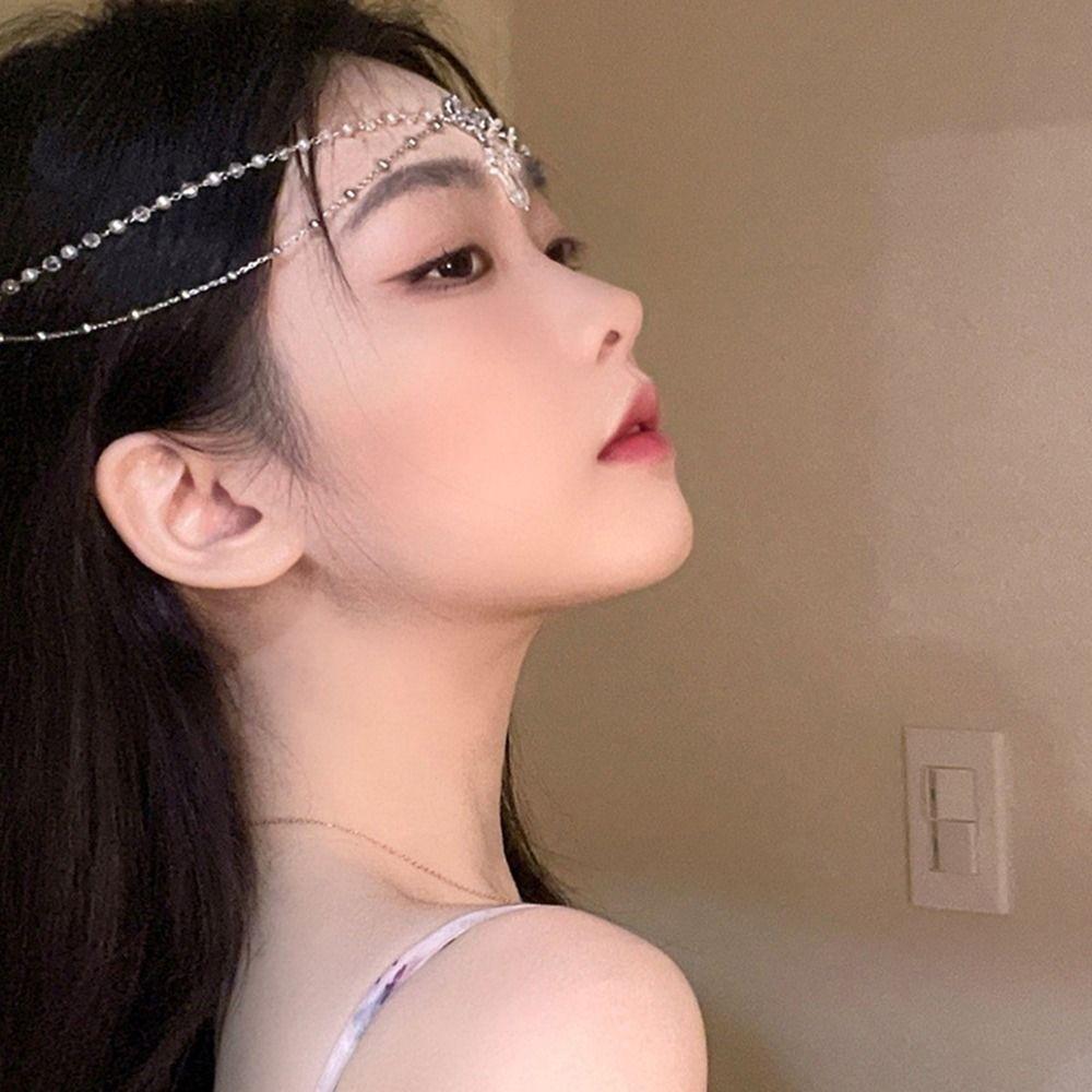 Flower Chinese Style Eyebrows Pendant Hair Accessories Crystal Head Chain New Year Side Clip