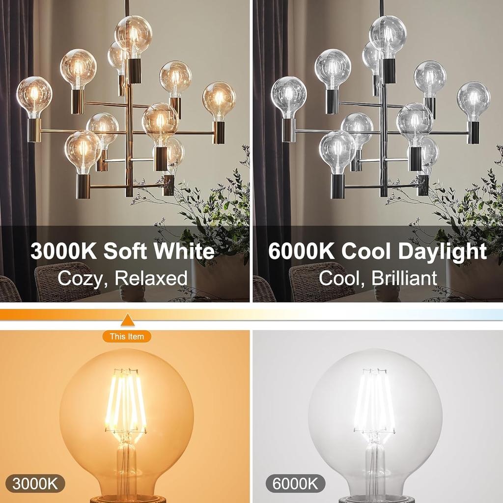 hansang 8 Pack G25 LED Edison Globe Light Bulbs, 3000K Soft White, E26 Base Round Light Bulbs for Bathroom Vanity, 6W 60W Incandescent Equivalent,
