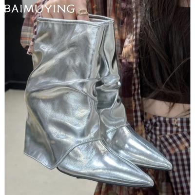 Ботильоны с острым носком, женские кожаные модные сексуальные туфли на высоком каблуке 2025 года, трендовые зимние роскошные туфли-лодочки в готическом стиле Челси Botas De Mujer