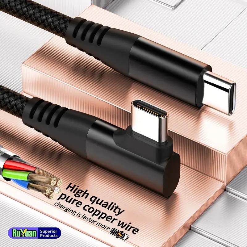 60 Вт 3A USB-C на Type-C кабель для быстрой зарядки в оплетке, изогнутый под прямым углом 90 градусов для iPhone 15 Plus Pro Max Android для iPad