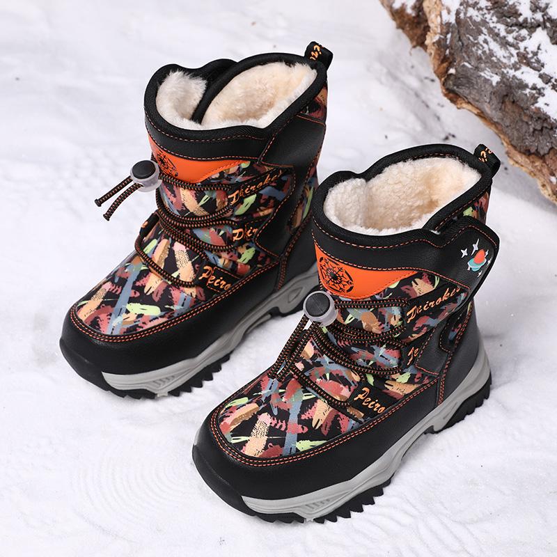 Children Winter Boots Plush Waterproof Fabric Non-Slip Girl Boy Snow Boots Fashion Warm Shoes