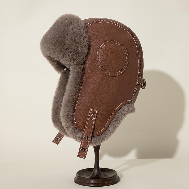 Мужская кожаная кепка Lei Feng, утолщенная плюшевая защитная кепка для защиты ушей, на осень и зиму, для езды на велосипеде, теплая, для электромобиля, для ветра и снега, для холода, водонепроницаемая