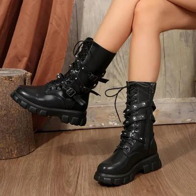 Новые размеры 36-43, женские осенне-зимние модные ботинки на шнуровке и молнии, спортивная обувь на платформе и каблуке, женские сапоги до колена