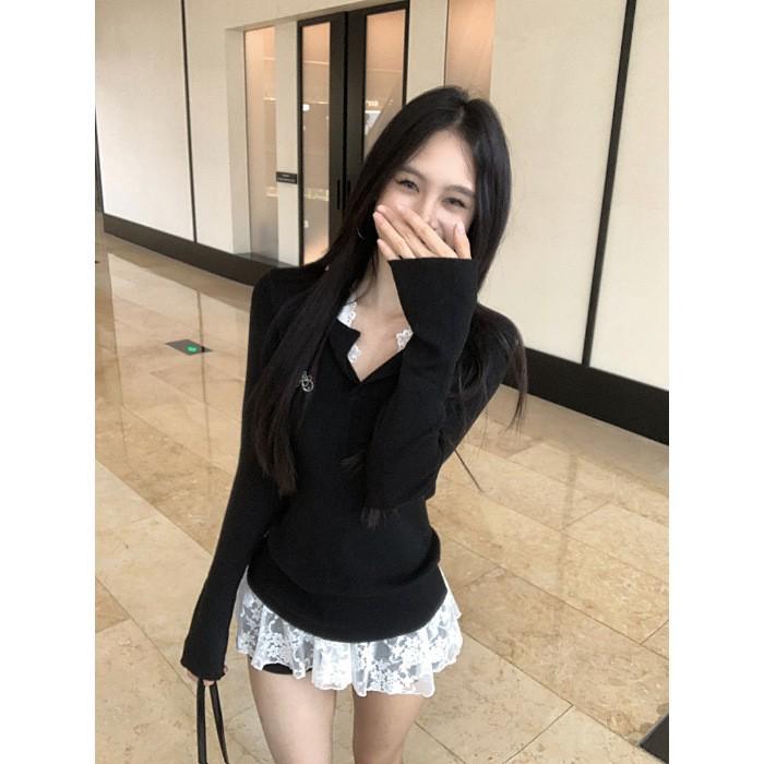 Женский свитер Sweet & Spicy Chic с вышивкой, утягивающий, черный, с длинными рукавами, для ранней осени