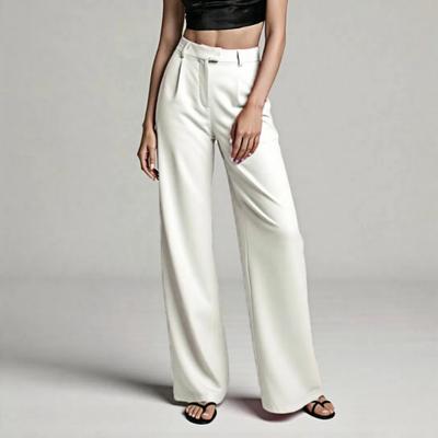 Женские брюки-костюмные с высокой талией, на пуговице и молнии, офисные брюки с карманами, однотонные, прямые, широкие штанины, платья-брюки