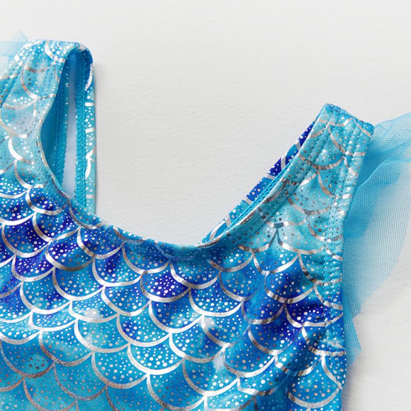 Цельный купальник для маленьких девочек с рюшами и тюлевыми оборками, лето 2023, пляжная одежда с принтом русалки, купальный костюм